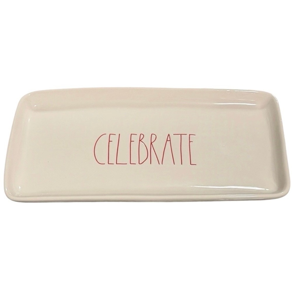 Rae Dunn Celebrate Rectangular Serving Tray Dish Artisan Collection by Magenta